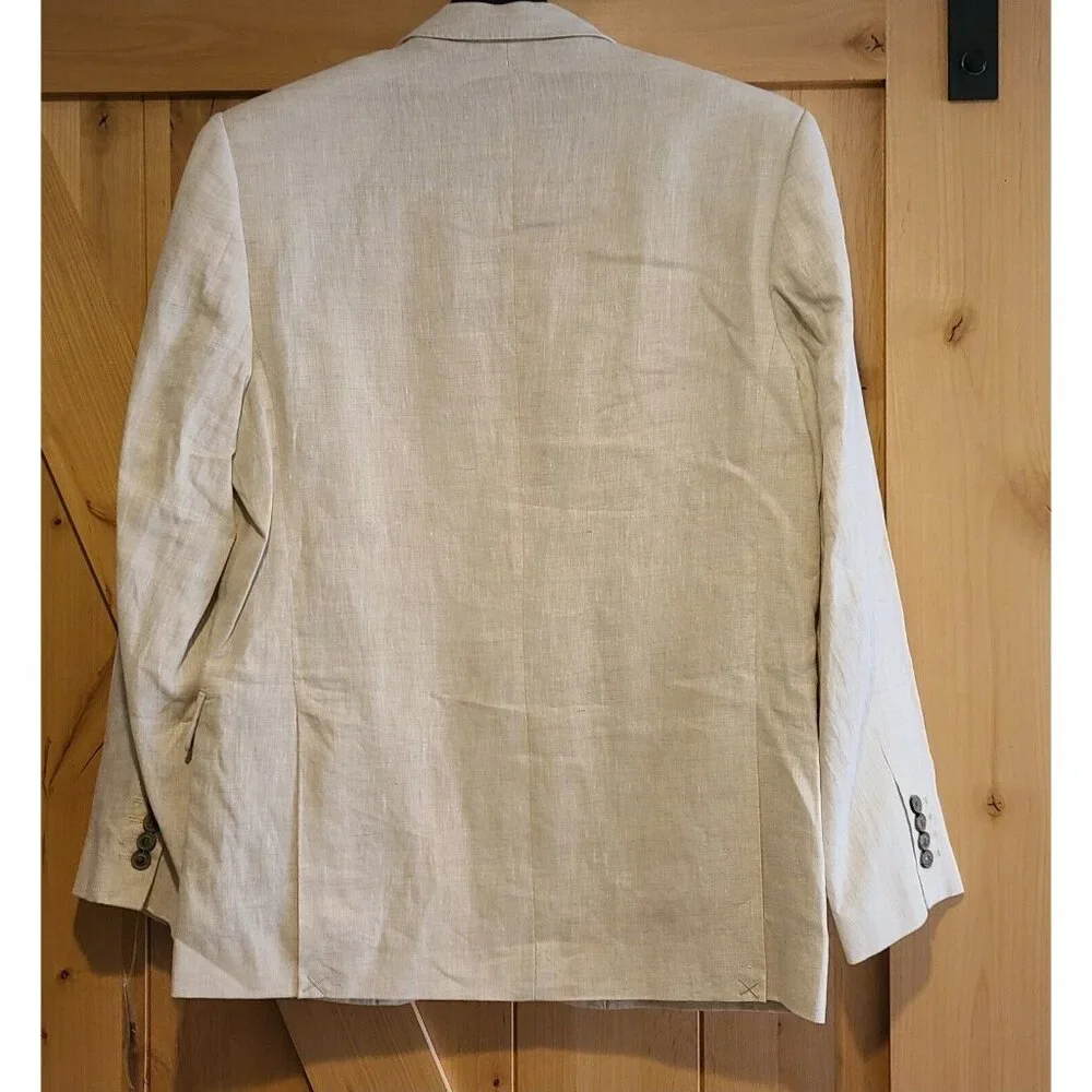 New! Tasso Elba Island Men M 39-41 Linen Two Button Blazer Jacket Beige Lined